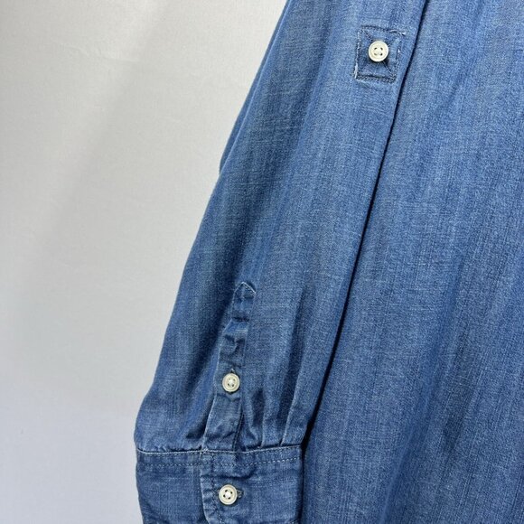 Talbots Women's Blouse Denim Blue Pullover Long Roll Tab Sleeves Lightweight - Picture 4 of 9